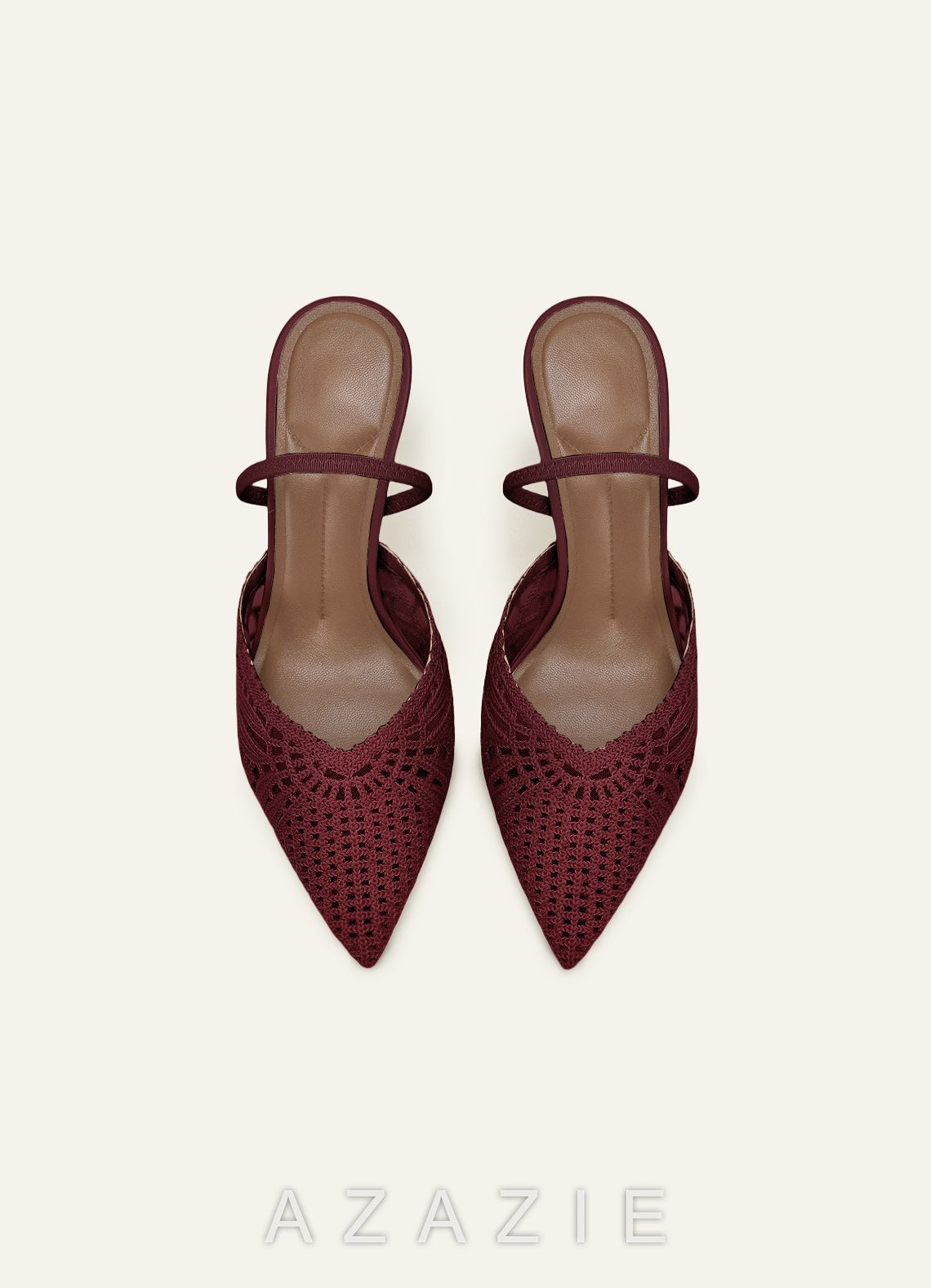Woven Mesh Slingback Heels for Women Pointed Toe Bridal Wedding Shoes Elegant High Heels  burgundy