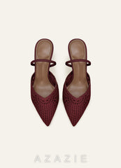 Woven Mesh Slingback Heels for Women Pointed Toe Bridal Wedding Shoes Elegant High Heels  burgundy