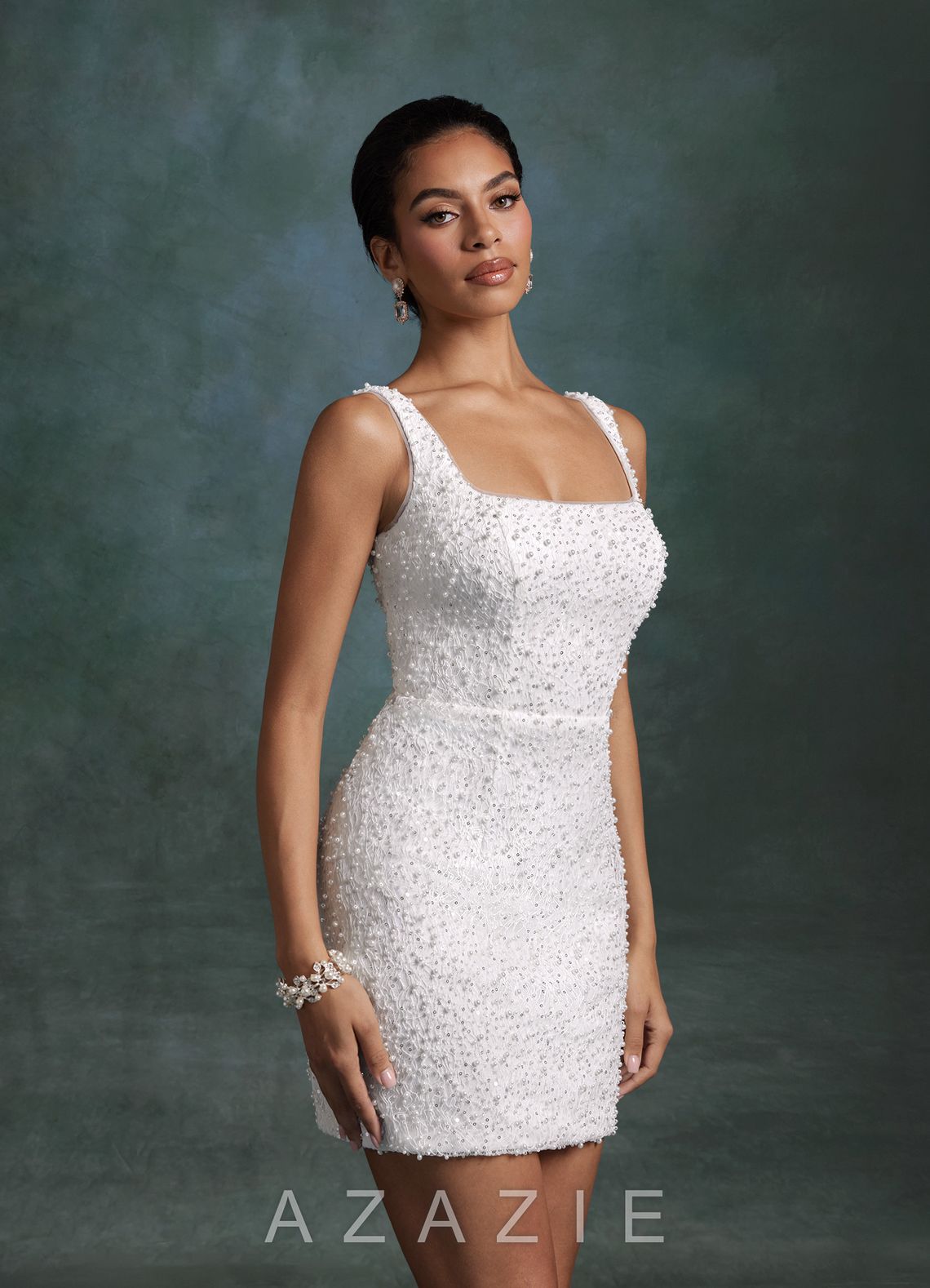 Azazie Gianna Diamond White Sheath Square Neckline Beading Dress diamond_white