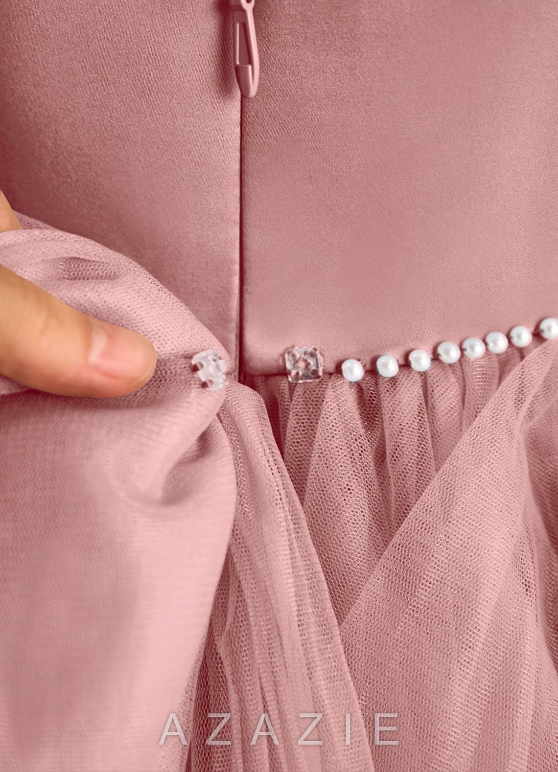 Azazie Tinie Dusty Rose Ball-Gown Bow Tulle Dress dusty_rose