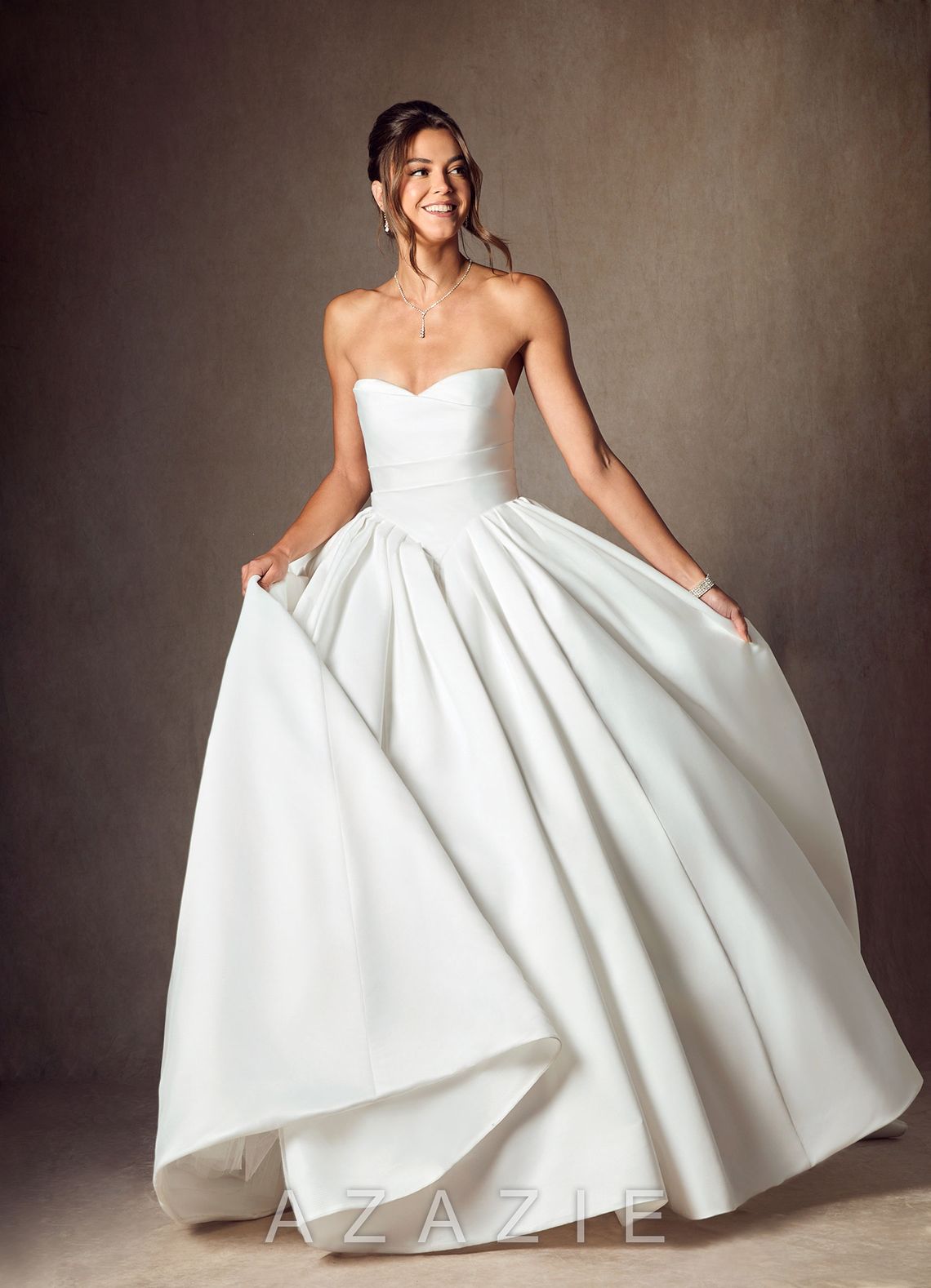 Azazie Celestia Diamond White Ball-Gown Strapless Matte Satin Dress diamond_white