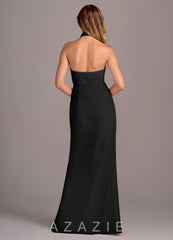 Azazie Jemma Black Sheath Pleated Chiffon Dress black