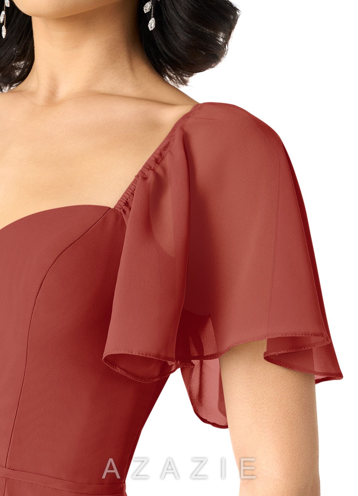 Azazie Chloe Terracotta A-Line Sweetheart Neckline Chiffon Dress terracotta