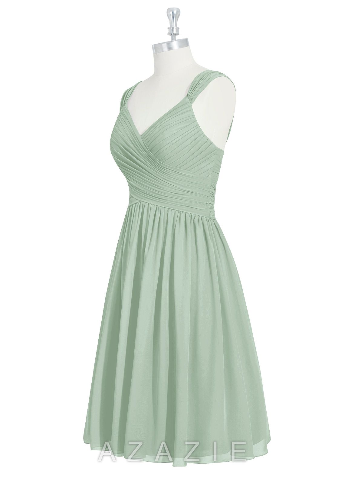Azazie Angie Agave A-Line Corset Chiffon Dress agave