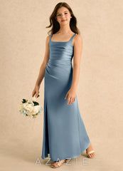 Azazie Nalah Girls Formal Dusty Blue A-Line Pleated Stretch Satin Dress dusty_blue