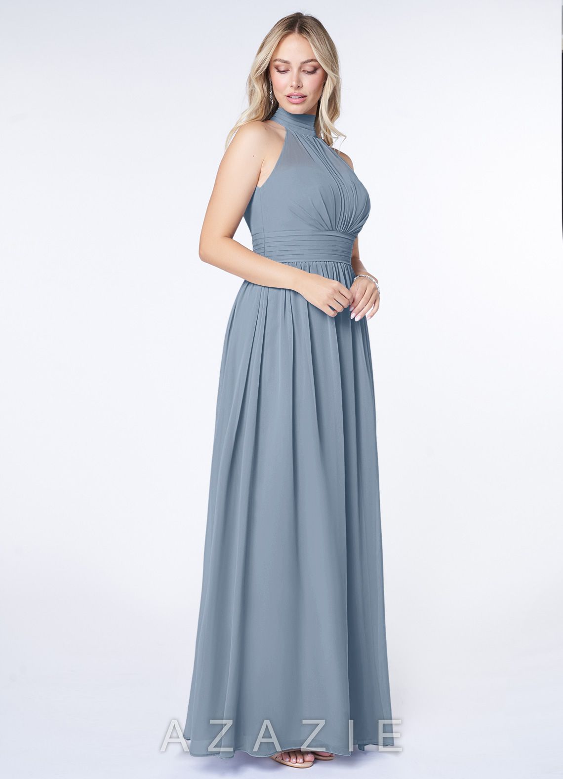 Azazie Iman Dusty Blue A-Line A-Line Ruched Chiffon Dress dusty_blue