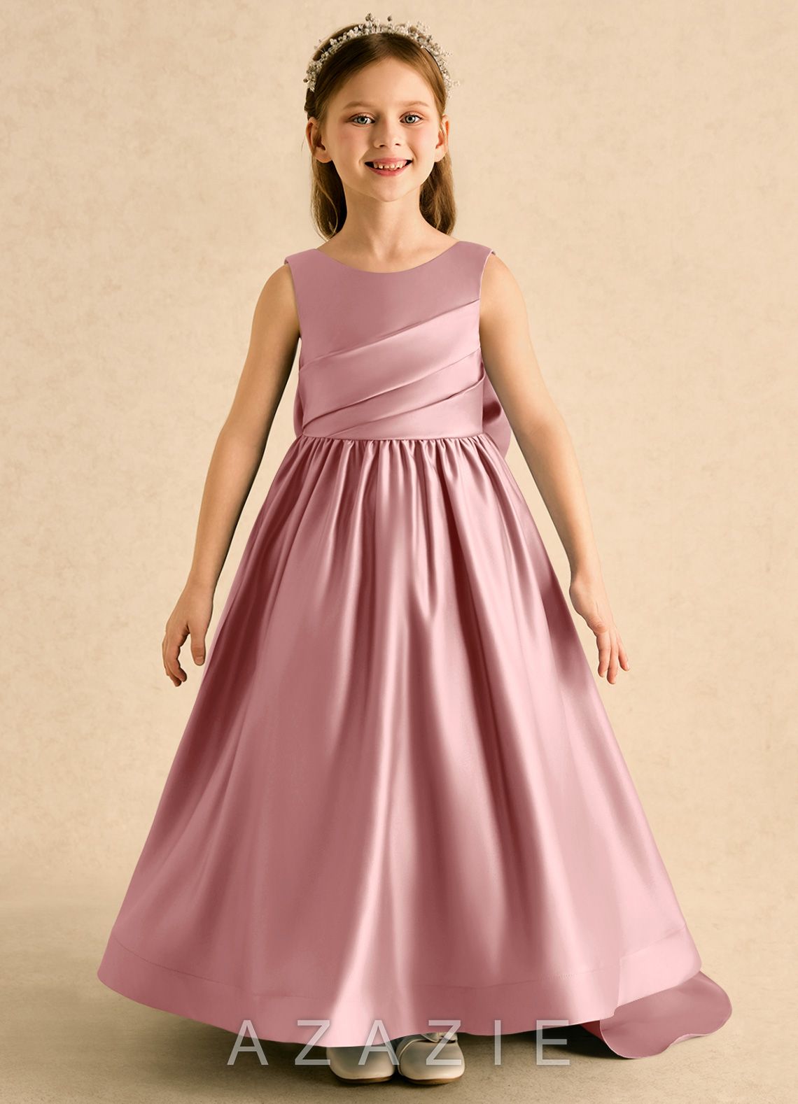 Azazie Charley Dusty Rose A-Line Pleated Matte Satin Dress dusty_rose
