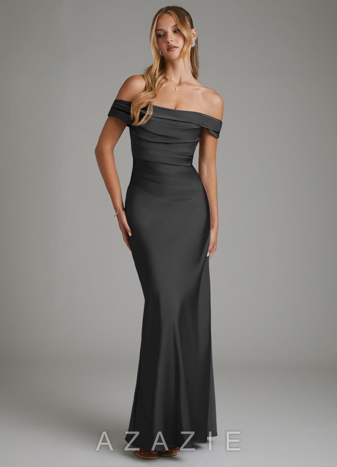 Azazie Hayden Black Mermaid Corset Stretch Satin Dress black