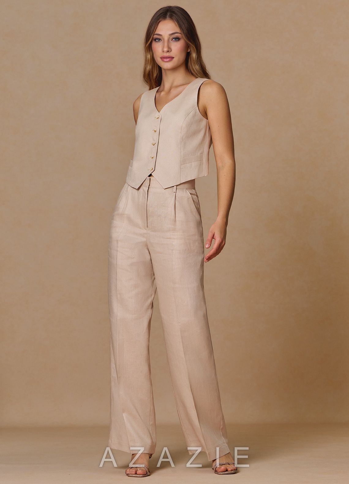 Belicia Tan 100% Linen 2-Piece Suit