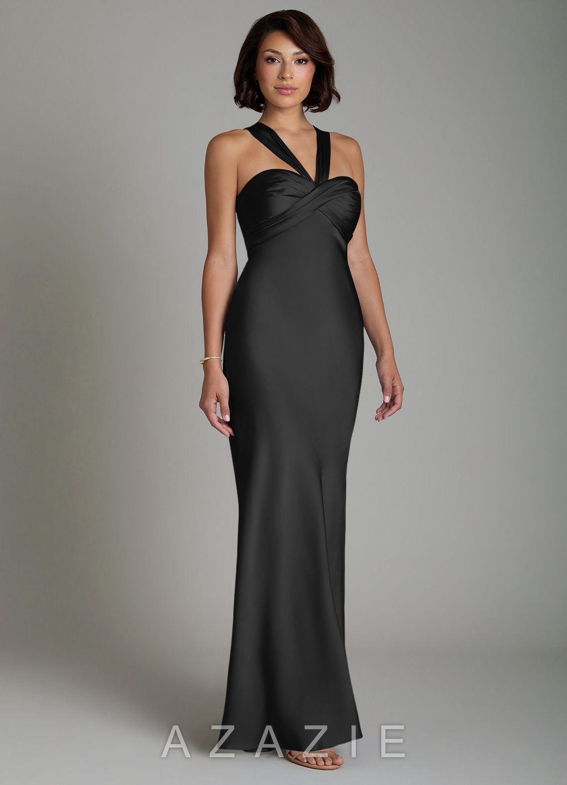 Azazie Zaria Black Mermaid Sweetheart Neckline Stretch Satin Dress black