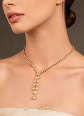 Y Drop Tennis Necklace  gold