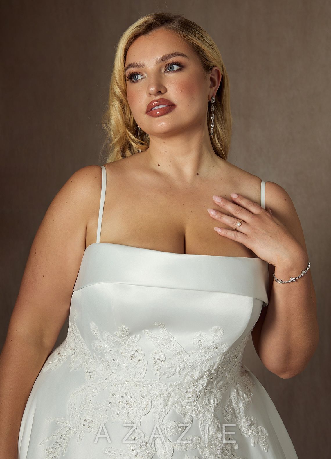 Azazie Fernanda Diamond White Ball-Gown Strapless Satin Dress diamond_white