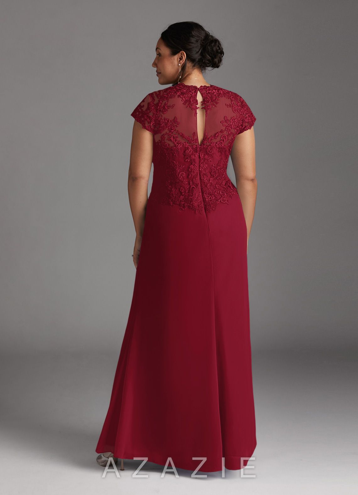 Azazie Junie Burgundy A-Line Lace Chiffon Dress burgundy