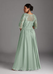 Azazie Mirielle Agave A-Line Scoop Lace Chiffon Dress agave