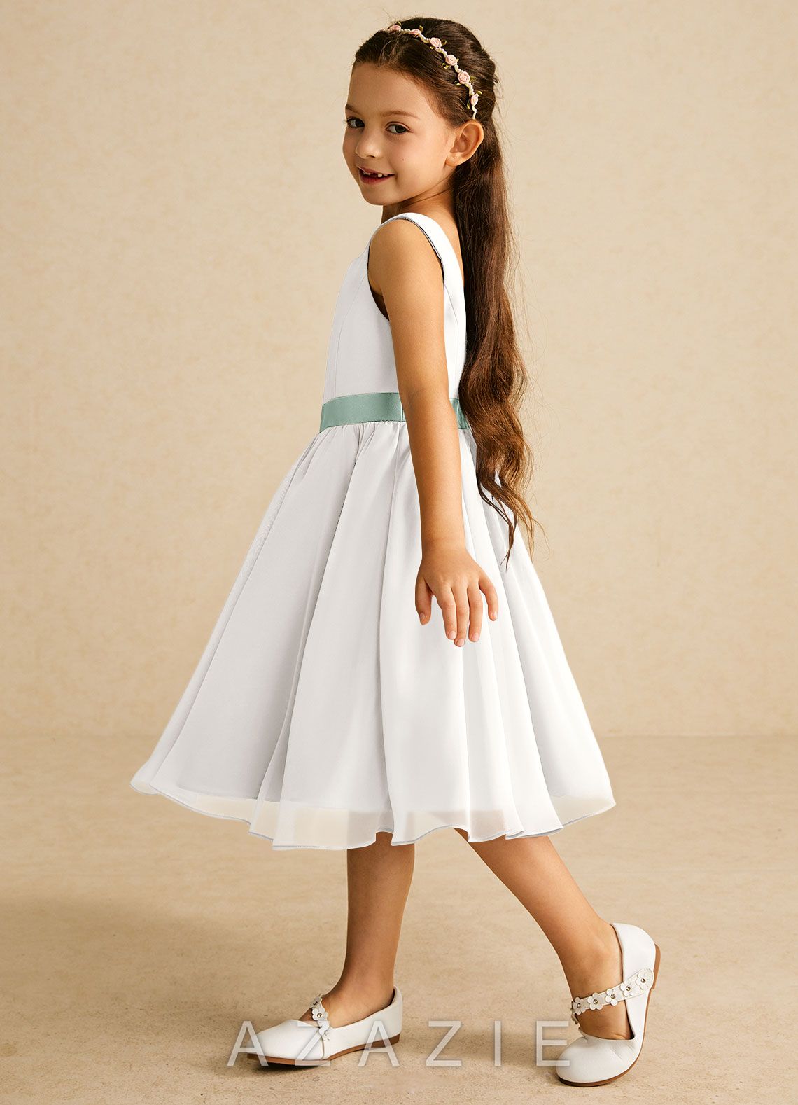 Azazie Elina Ivory Agave A-Line Sleeveless Chiffon Dress ivory/agave