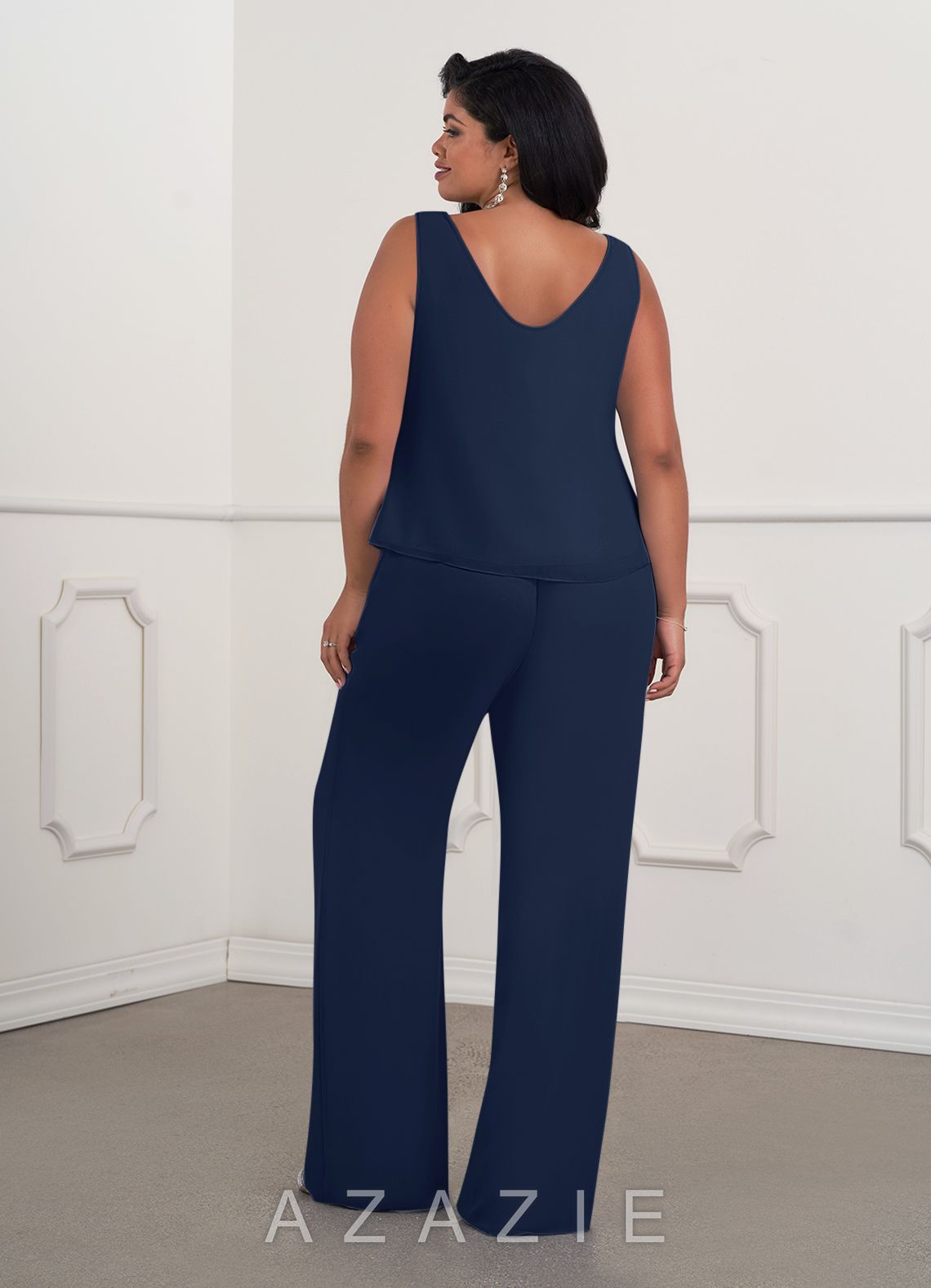 Azazie Maura Jumpsuit Dark Navy Jumpsuit/Pantsuit Sequins Chiffon Dress dark_navy