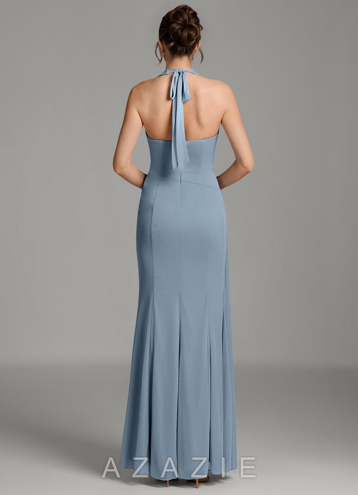 Azazie Ezra Dusty Blue Mermaid Pleated Mesh Dress dusty_blue