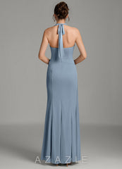 Azazie Ezra Dusty Blue Mermaid Pleated Mesh Dress dusty_blue