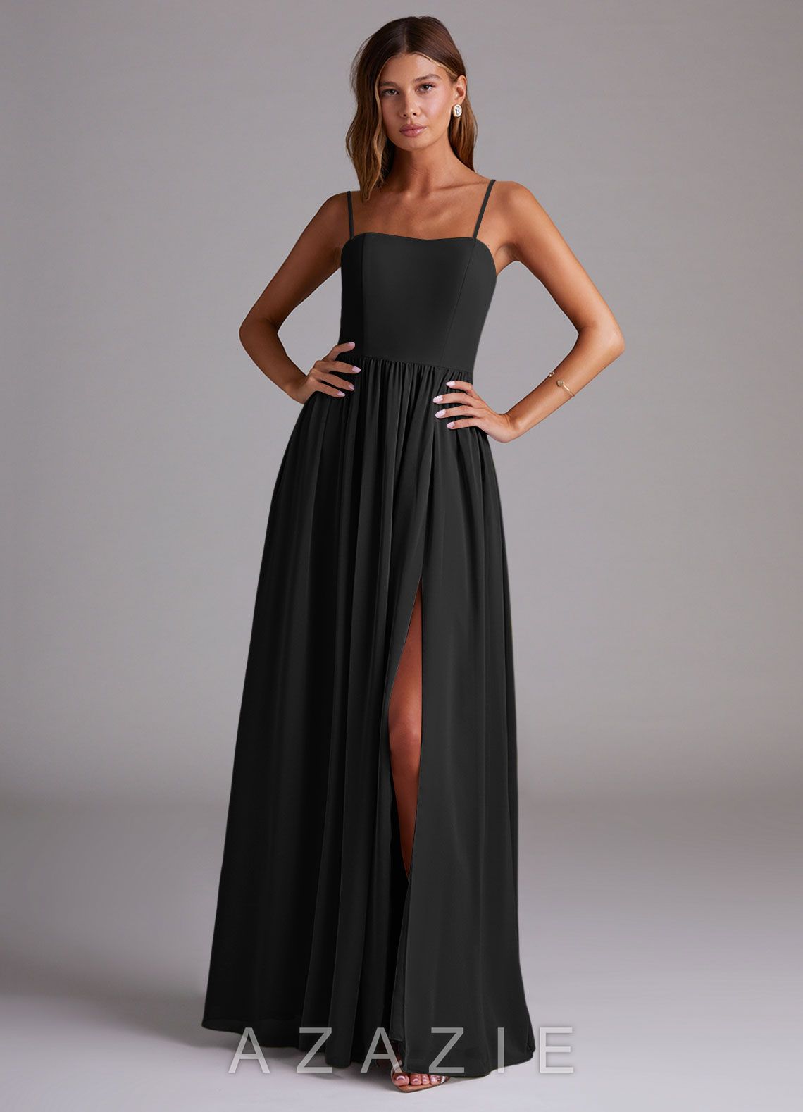 Azazie Calianna Black A-Line Off the Shoulder Chiffon Convertible Dress