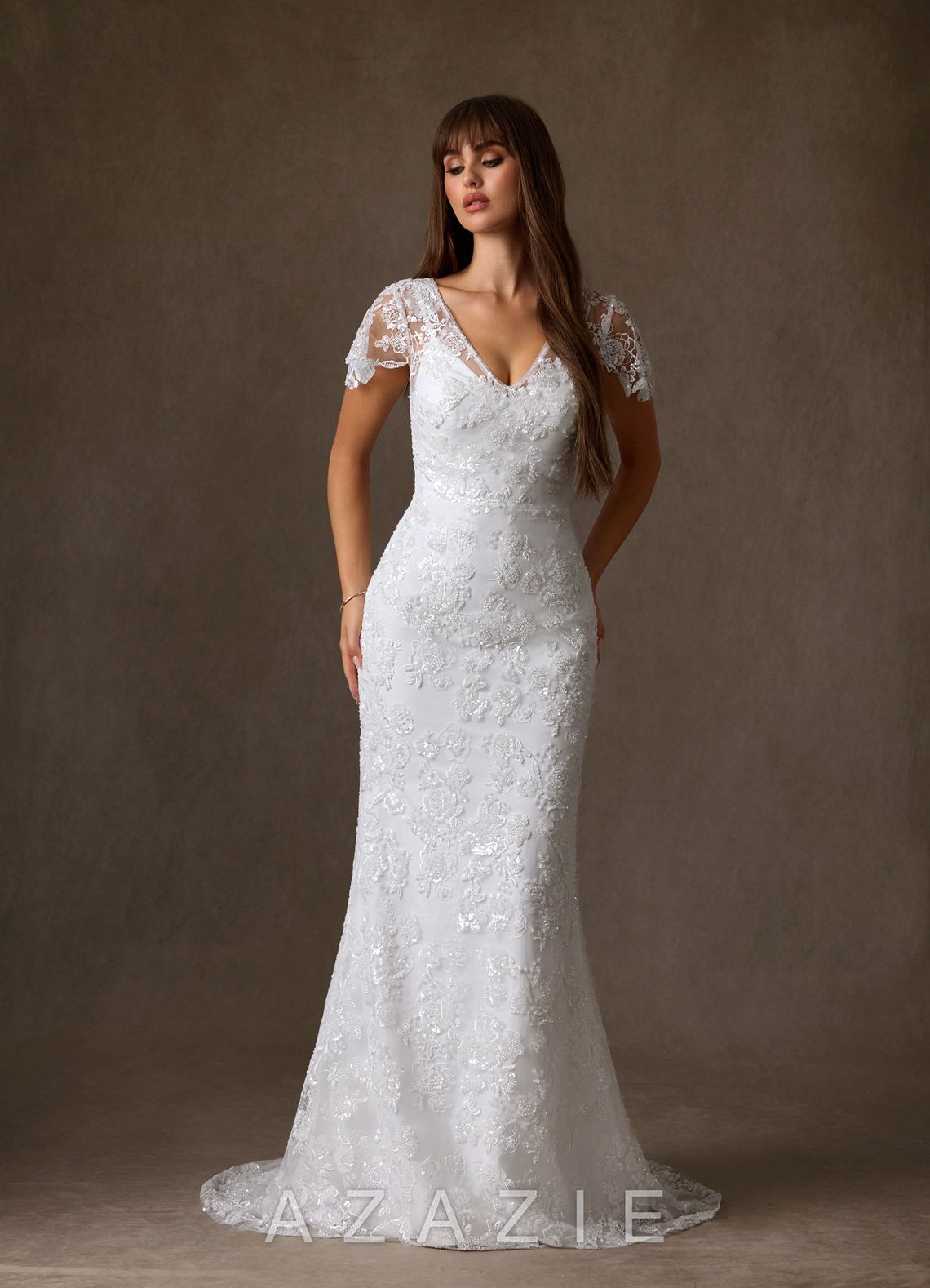 Azazie Tiana Diamond White Sheath Lace Dress