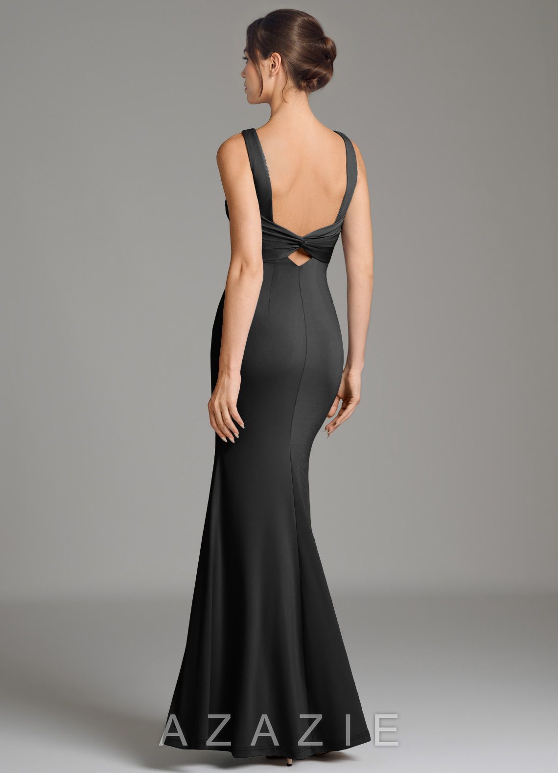 Azazie Gwen Black Mermaid Pleated Premium Stretch Jersey Dress black