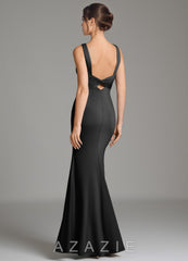 Azazie Gwen Black Mermaid Pleated Premium Stretch Jersey Dress black