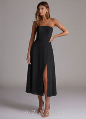 Azazie Wren Black A-Line Strapless Chiffon Dress