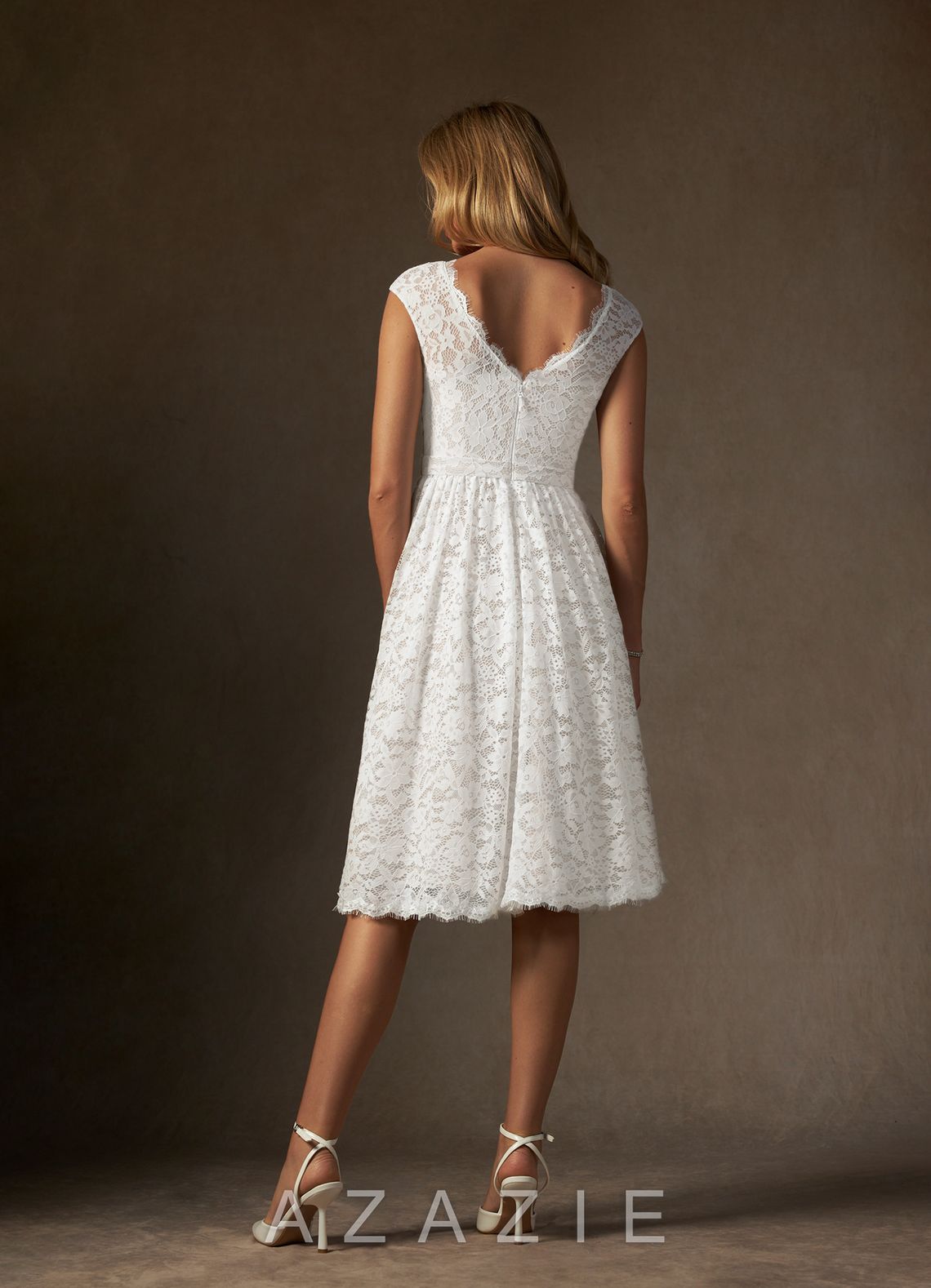 Azazie Ginnie Wedding Dress Diamond White A-Line Lace Dress