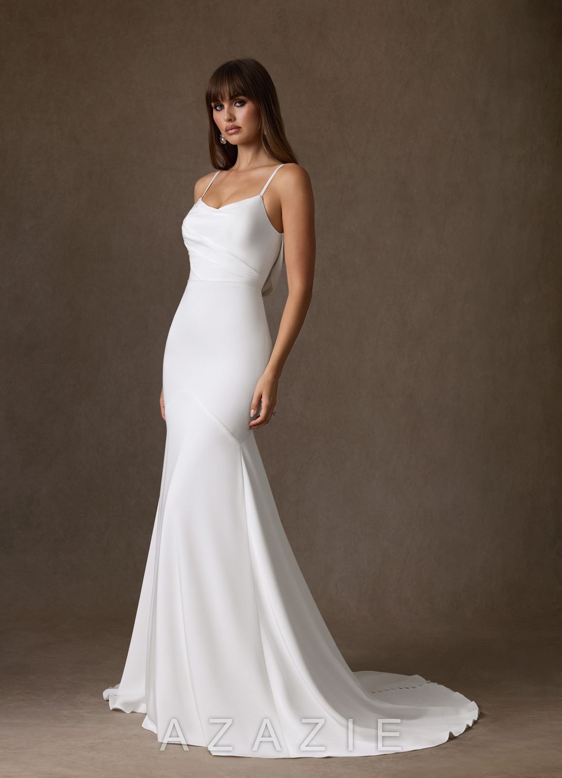 Azazie Farah Diamond White Mermaid Crepe Back Satin Dress diamond_white