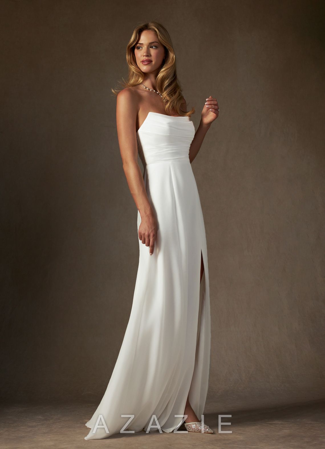 Azazie Camryn Diamond White A-Line Strapless Chiffon Dress