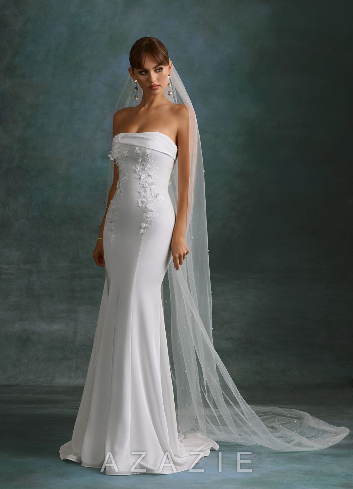 Azazie Katniss Diamond White Mermaid Strapless Crepe Back Satin Dress diamond_white