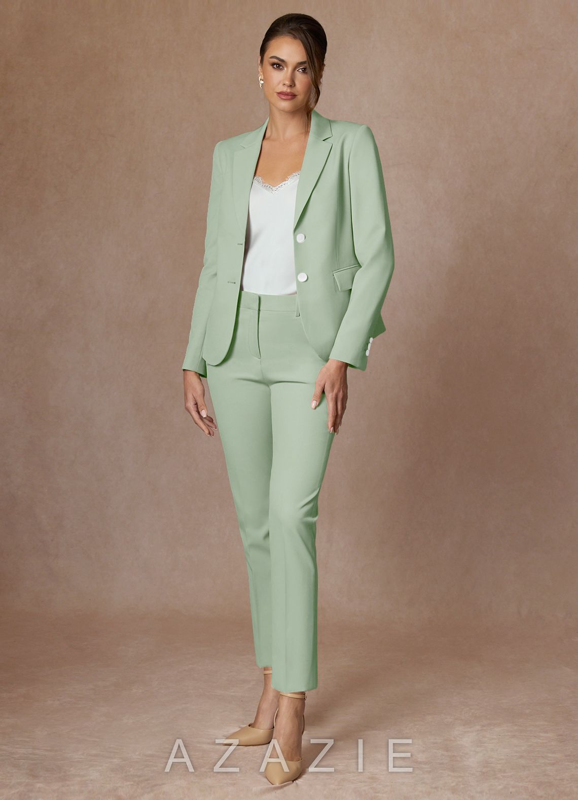 Whitney Dusty Sage Refined Weave Performance Full Length Pants Suit