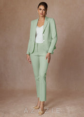 Whitney Dusty Sage Refined Weave Performance Full Length Pants Suit