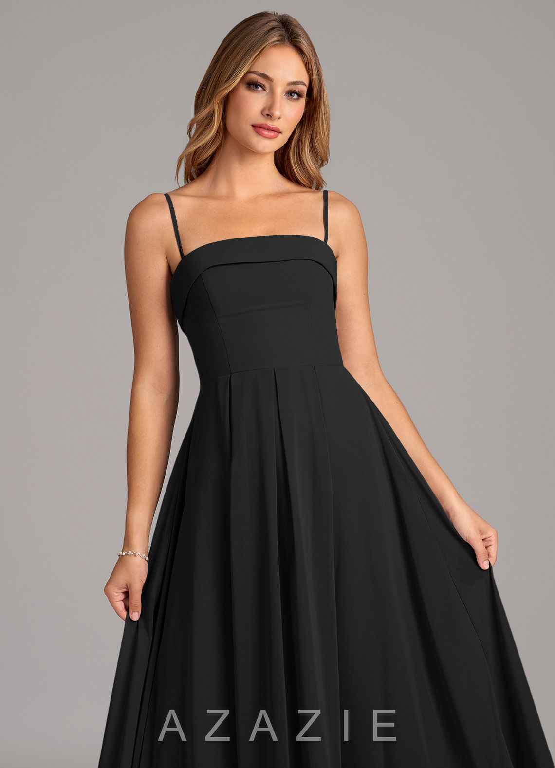 Azazie Lucienne Black A-Line Strapless Chiffon Convertible Dress black