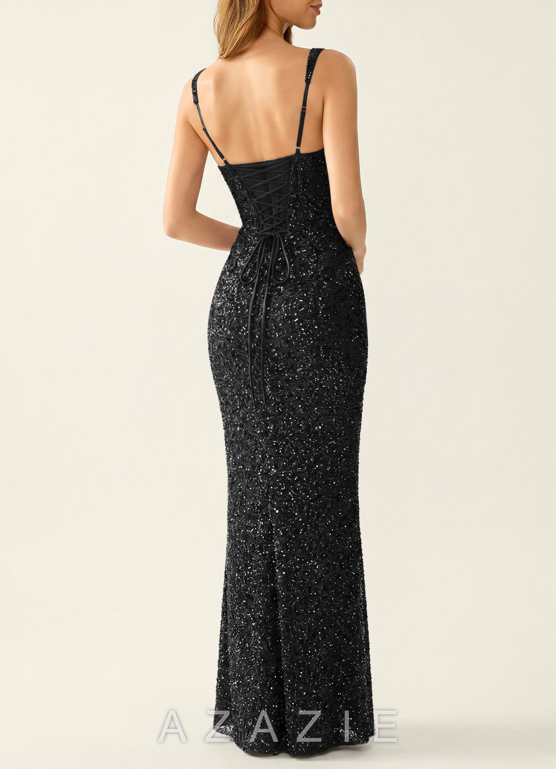 Amarante Black Sequins Lace Up Back Special Occasion Dress