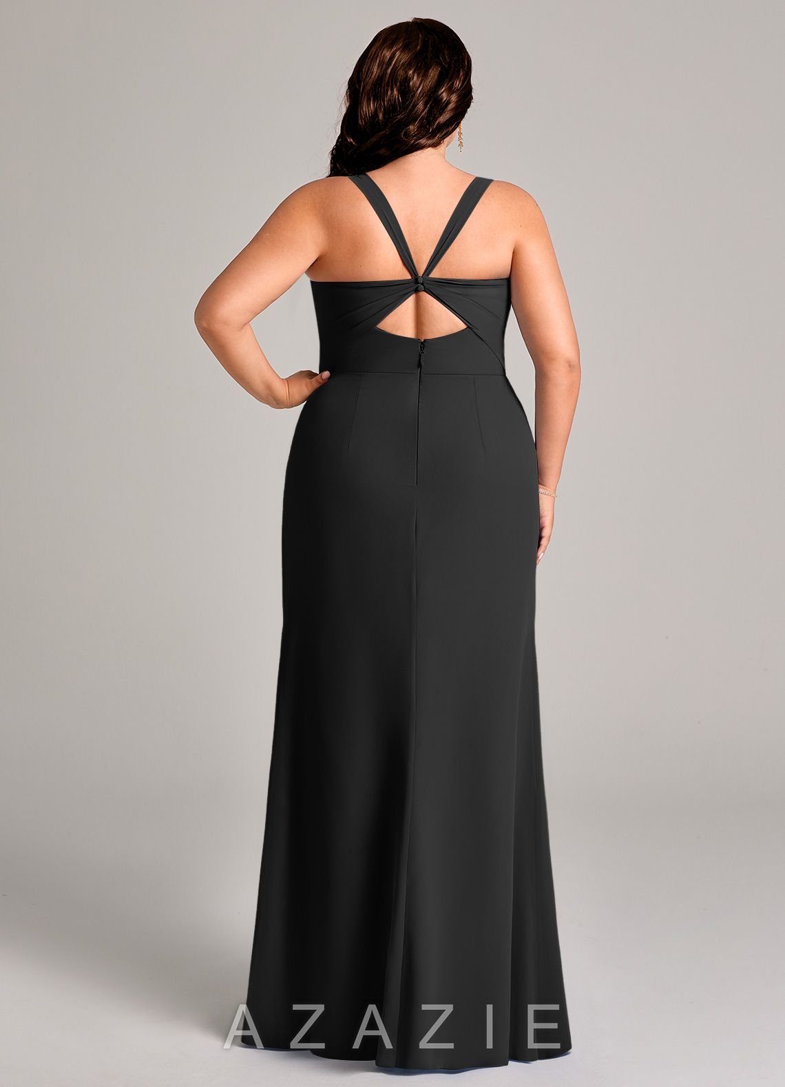 Azazie Mero Black Sheath Pleated Chiffon Dress black