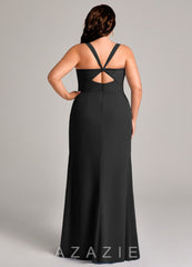 Azazie Mero Black Sheath Pleated Chiffon Dress black