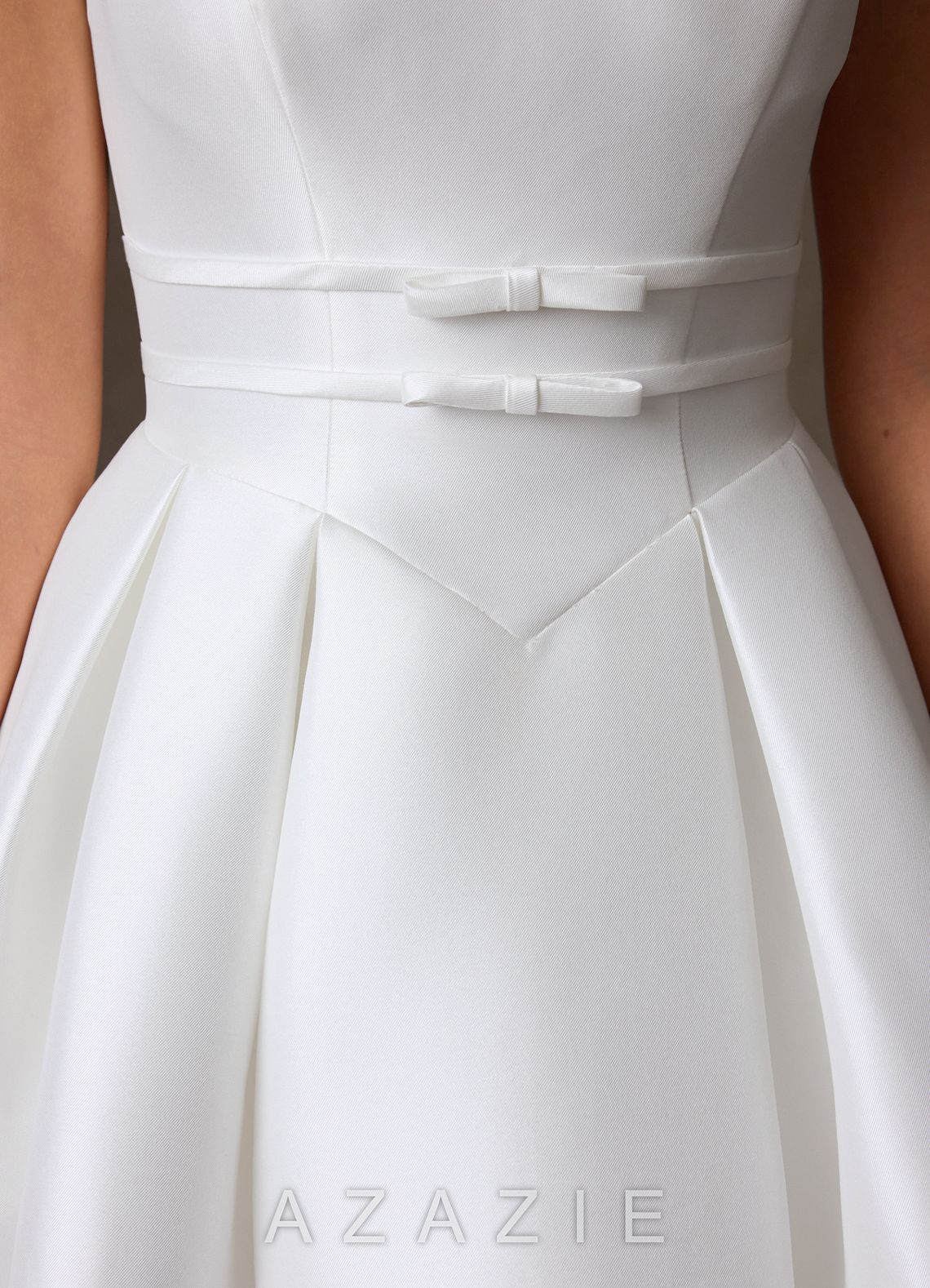 Azazie Cynthia Diamond White Ball-Gown with Pockets Stretch Mikado Dress