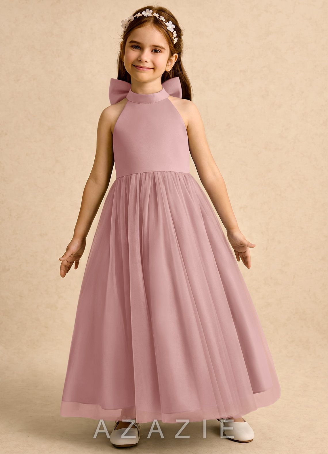 Azazie Emie Dusty Rose A-Line Pleated Tulle Dress dusty_rose