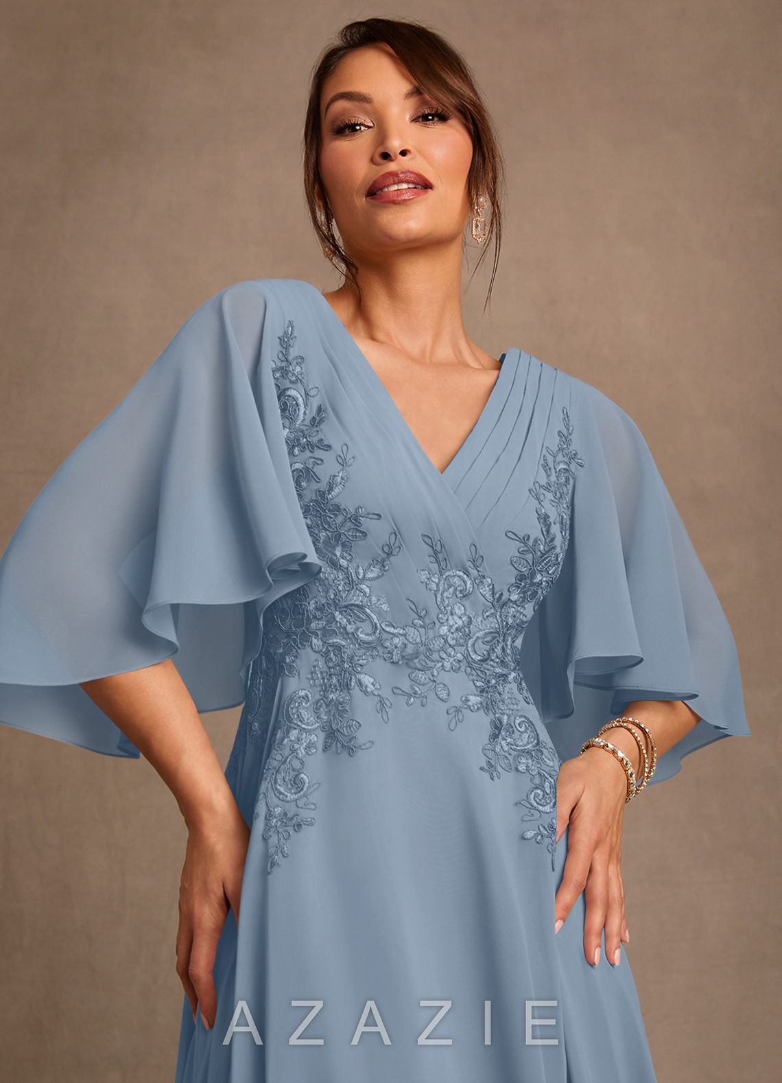 Azazie Tilda Dusty Blue A-Line Lace Chiffon Dress dusty_blue