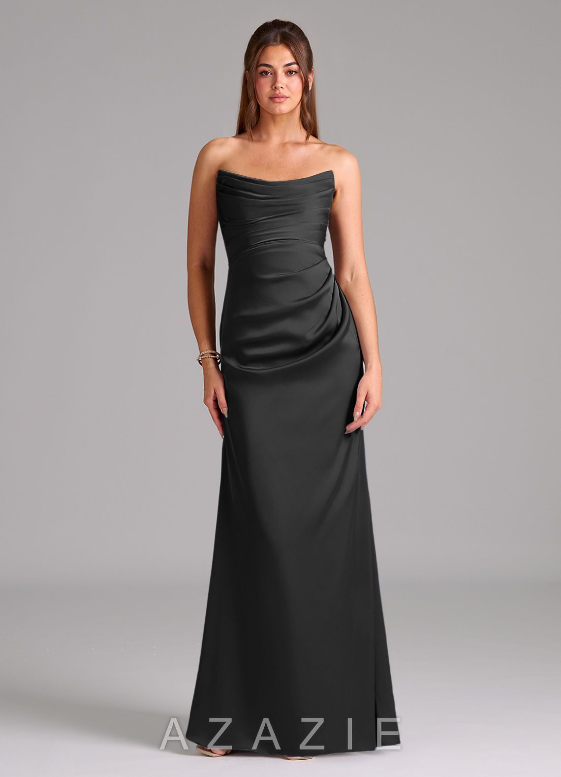 Azazie Lucille Black Mermaid Strapless Stretch Satin Convertible Dress