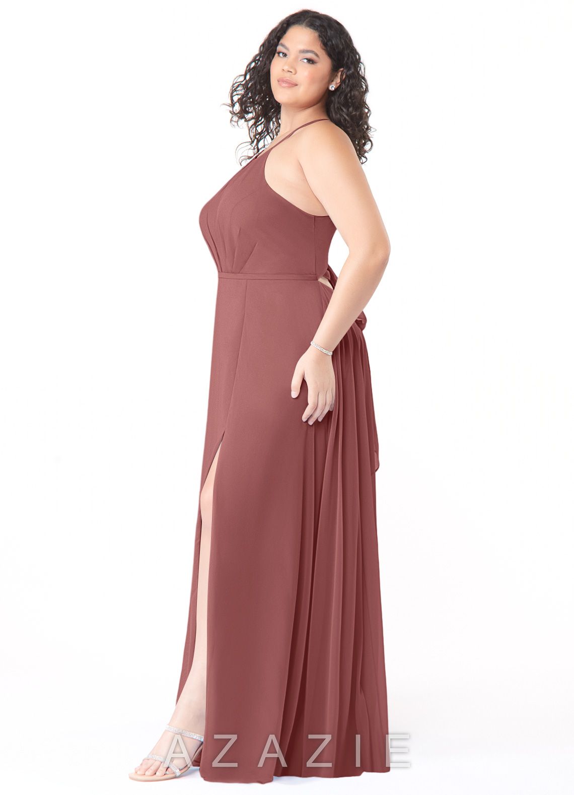 Azazie Evalleen Amethyst A-Line Pleated Chiffon Dress amethyst
