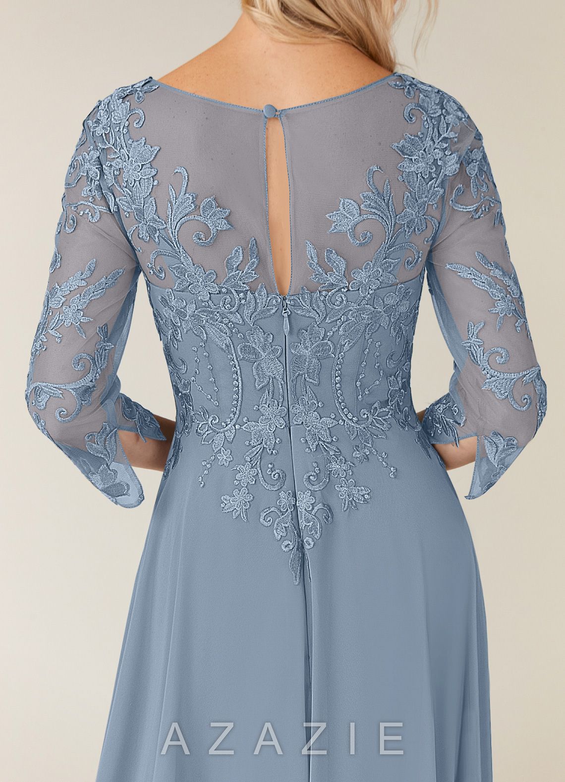 Azazie Noella Dusty Blue A-Line V-Neck Lace Chiffon Dress dusty_blue