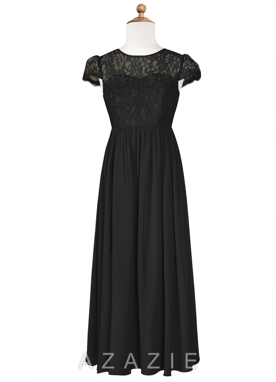 Azazie Delevingne Junior Black A-Line Lace Chiffon Dress black