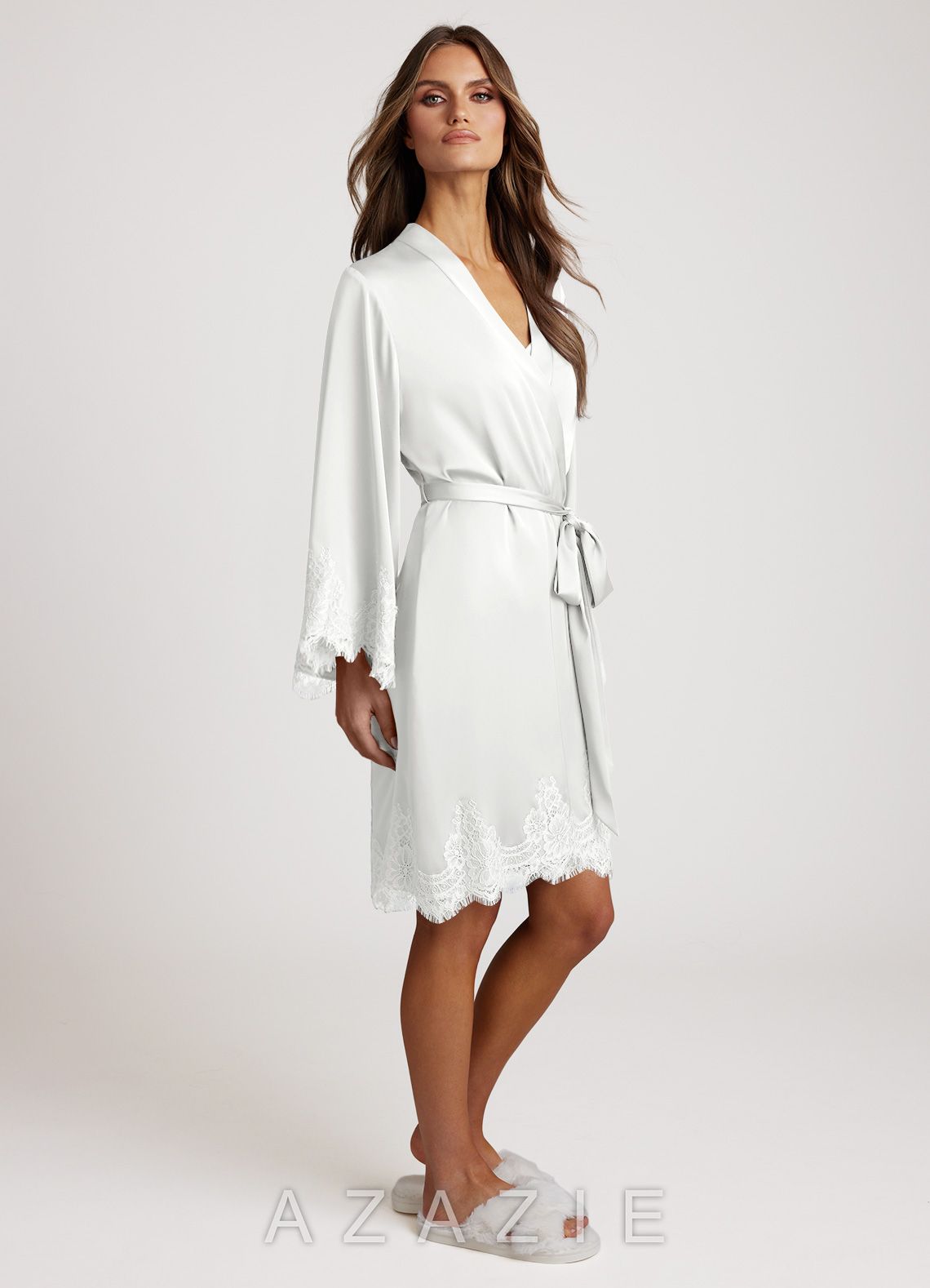 Signature Lace Satin Robes  white
