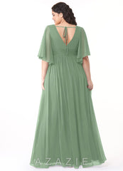 Azazie Temeka Matcha A-Line Ruched Chiffon Dress matcha