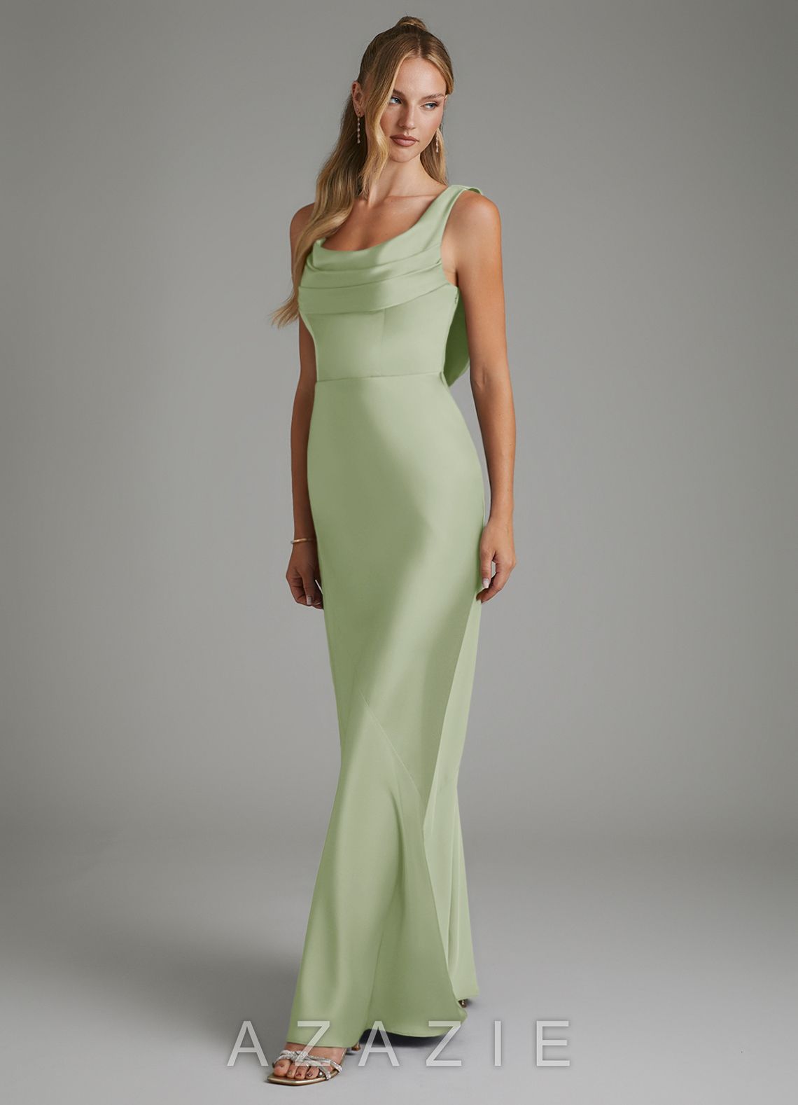 Azazie Elena Dusty Sage Mermaid Pleated Stretch Satin Dress dusty_sage
