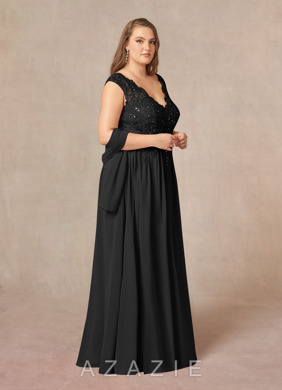 Azazie Amethyst Black A-Line V-Neck Sequins Chiffon Dress black