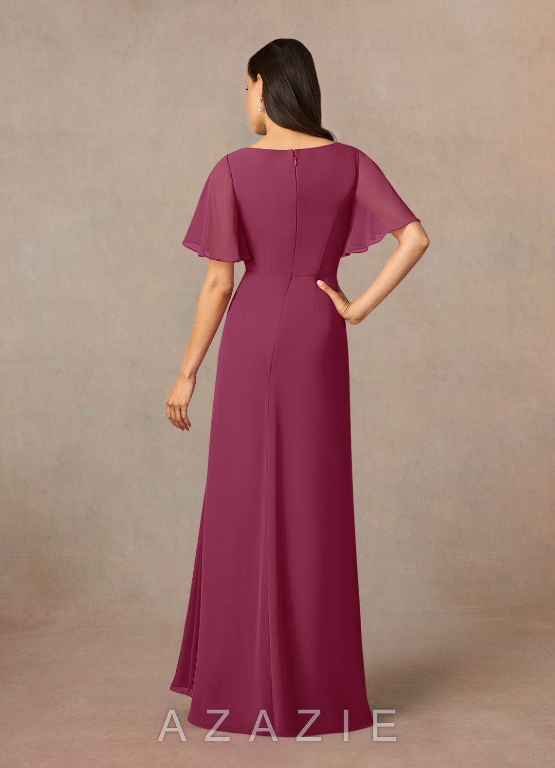 Azazie Rain Mulberry Sheath Beaded Chiffon Dress mulberry