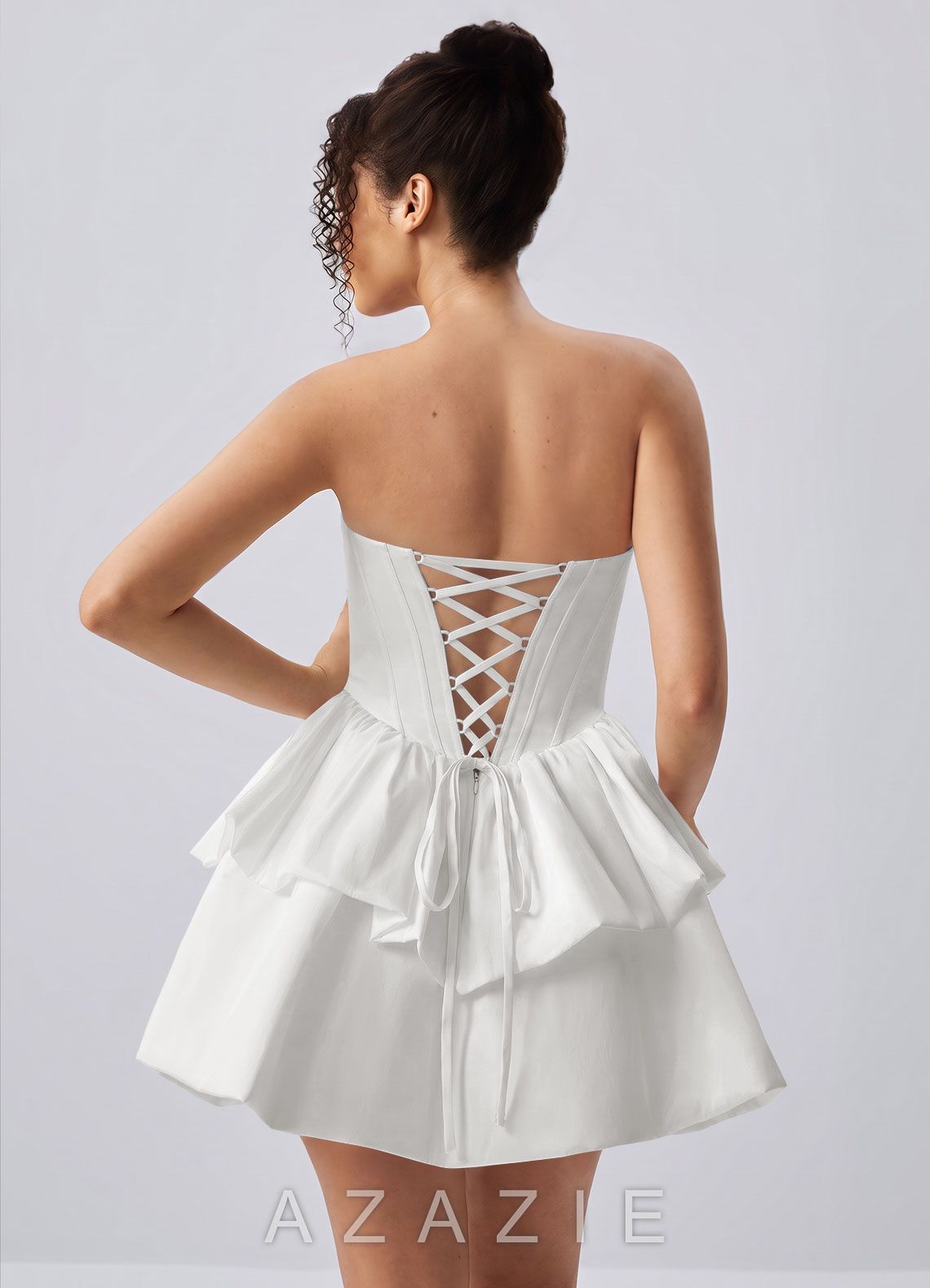 Noelle White Strapless Corset Layered Poplin Mini Dress